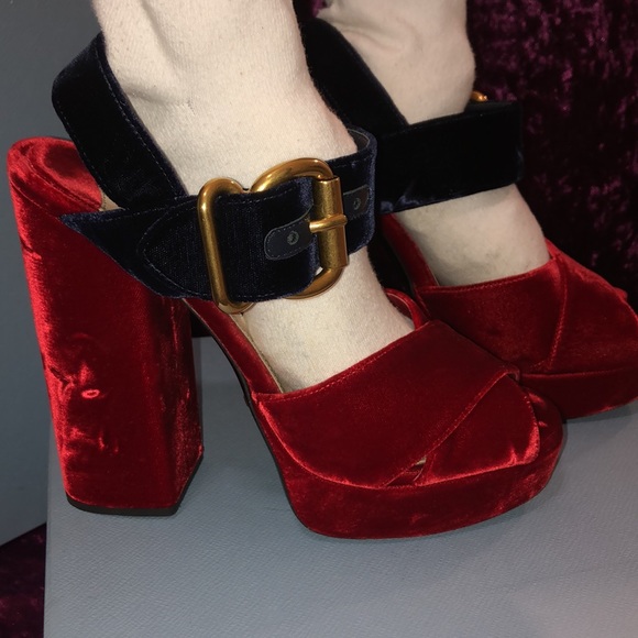 Prada Velvet Chunky Heel Sandals - Picture 3 of 16